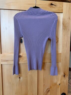 LOFT Ribbed Mock Neck Long Sleeve Top, Size L, Lilac